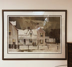 Snow Flurries by A.J. Casson — framed limited edition print 596/700, hung on wall