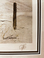 A.J. Casson hand signature in pencil with Approved notation below Snow Flurries print