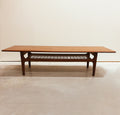 Mid-Century Teak Coffee Table with Cane Shelf