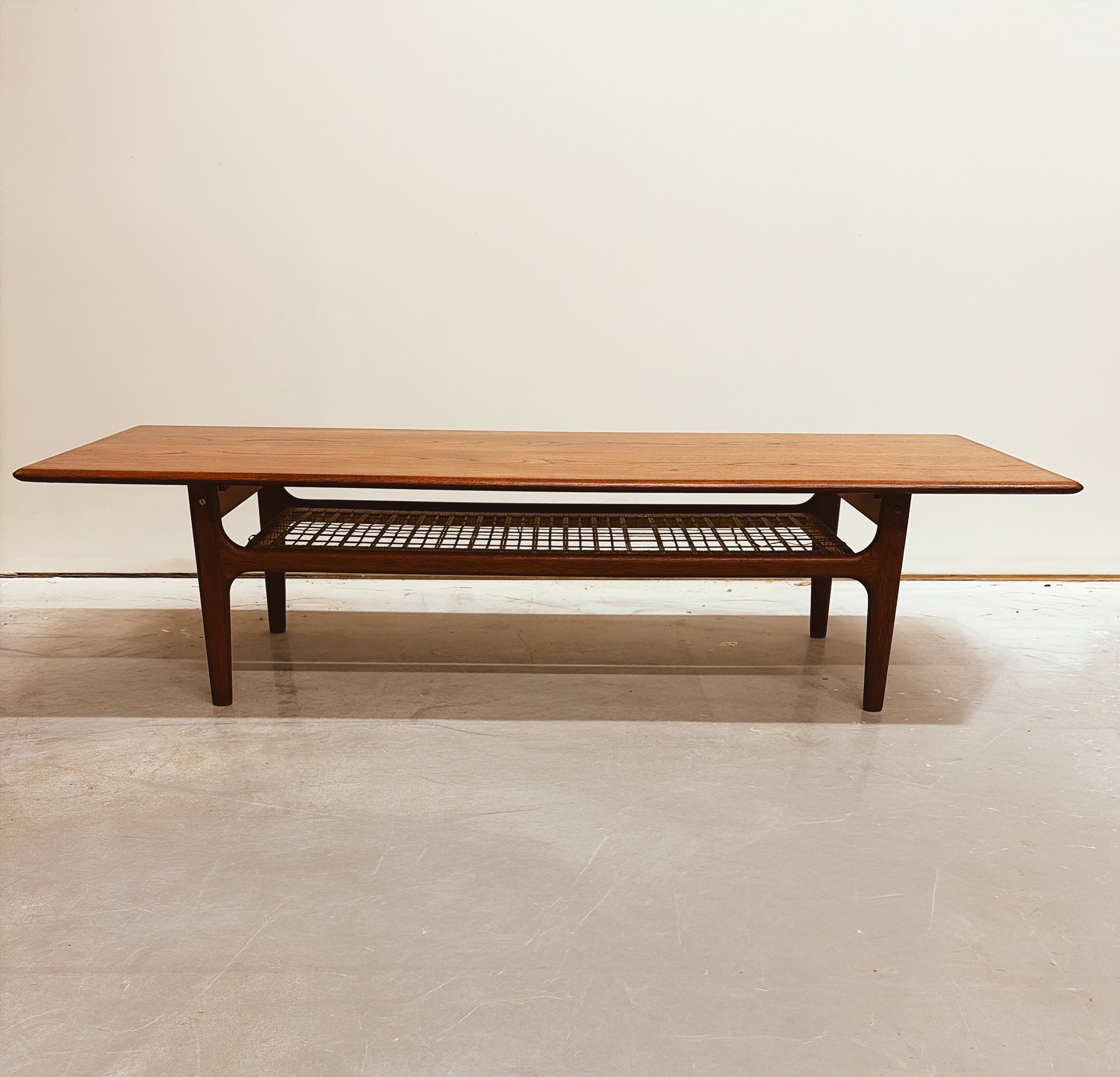 Mid-Century Teak Coffee Table with Cane Shelf