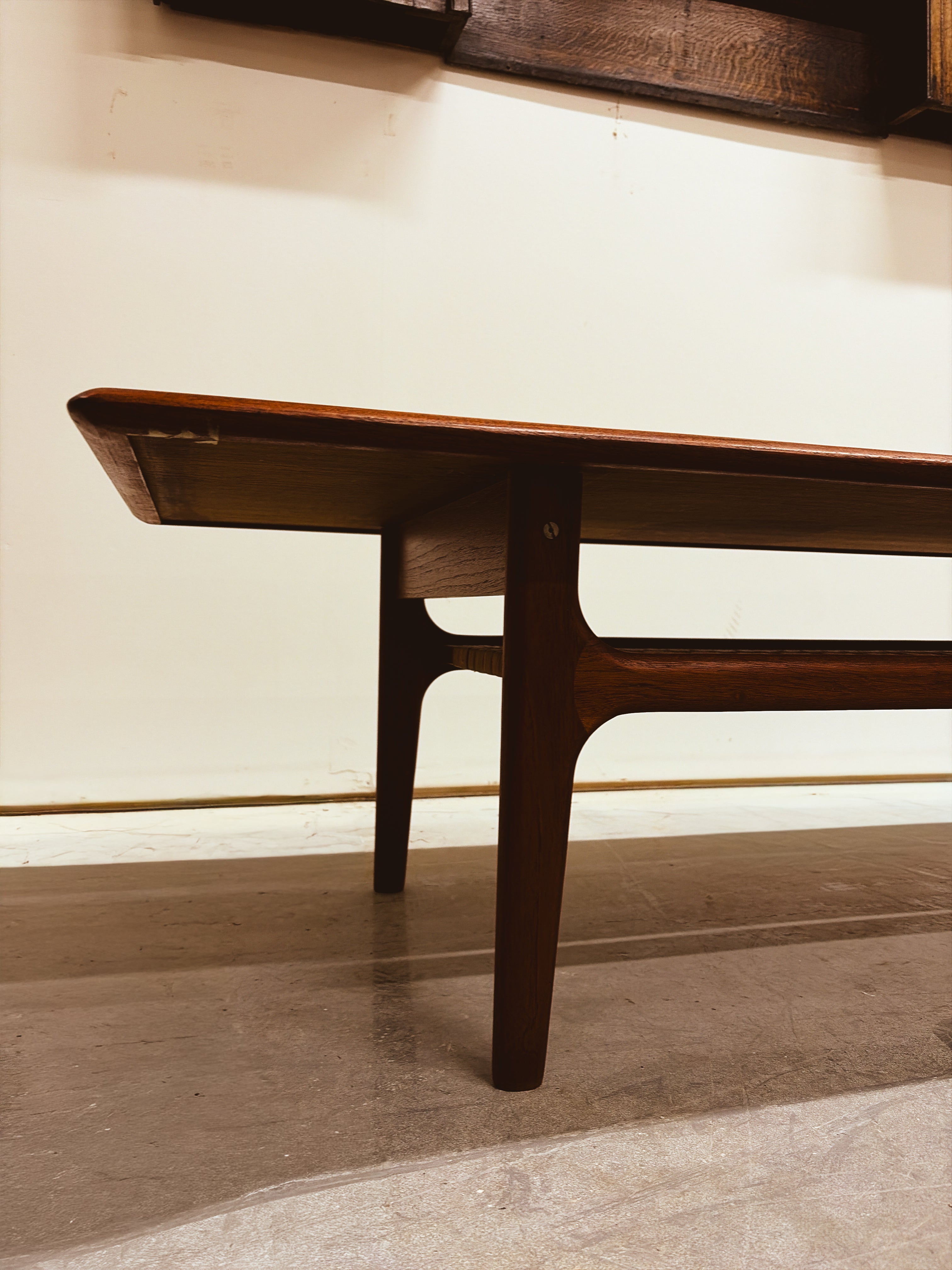 Mid-Century Teak Coffee Table with Cane Shelf