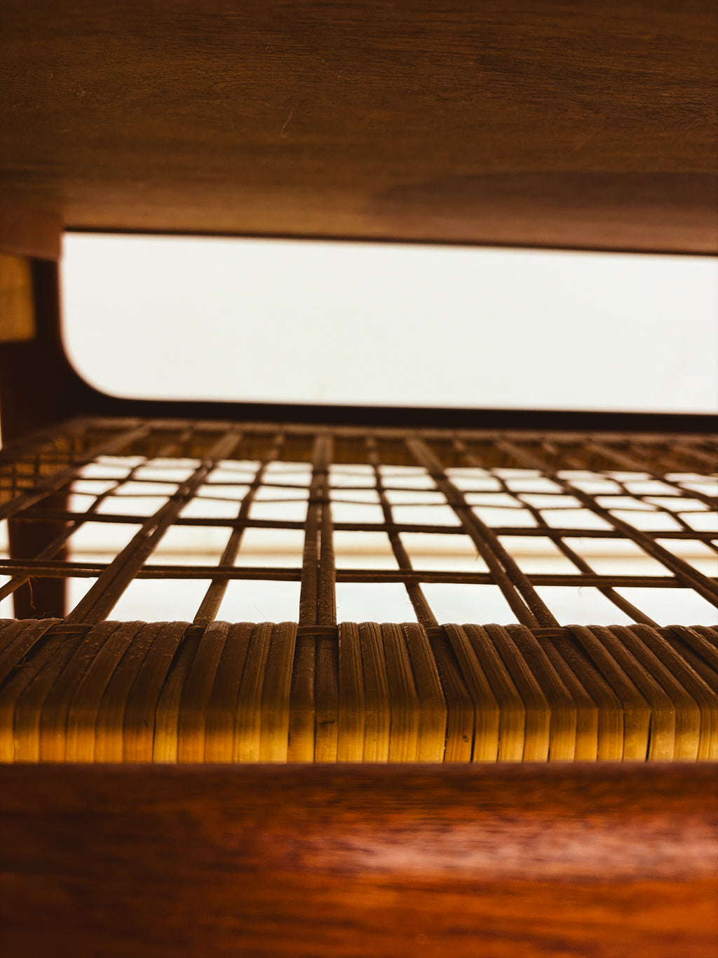 Mid-Century Teak Coffee Table with Cane Shelf