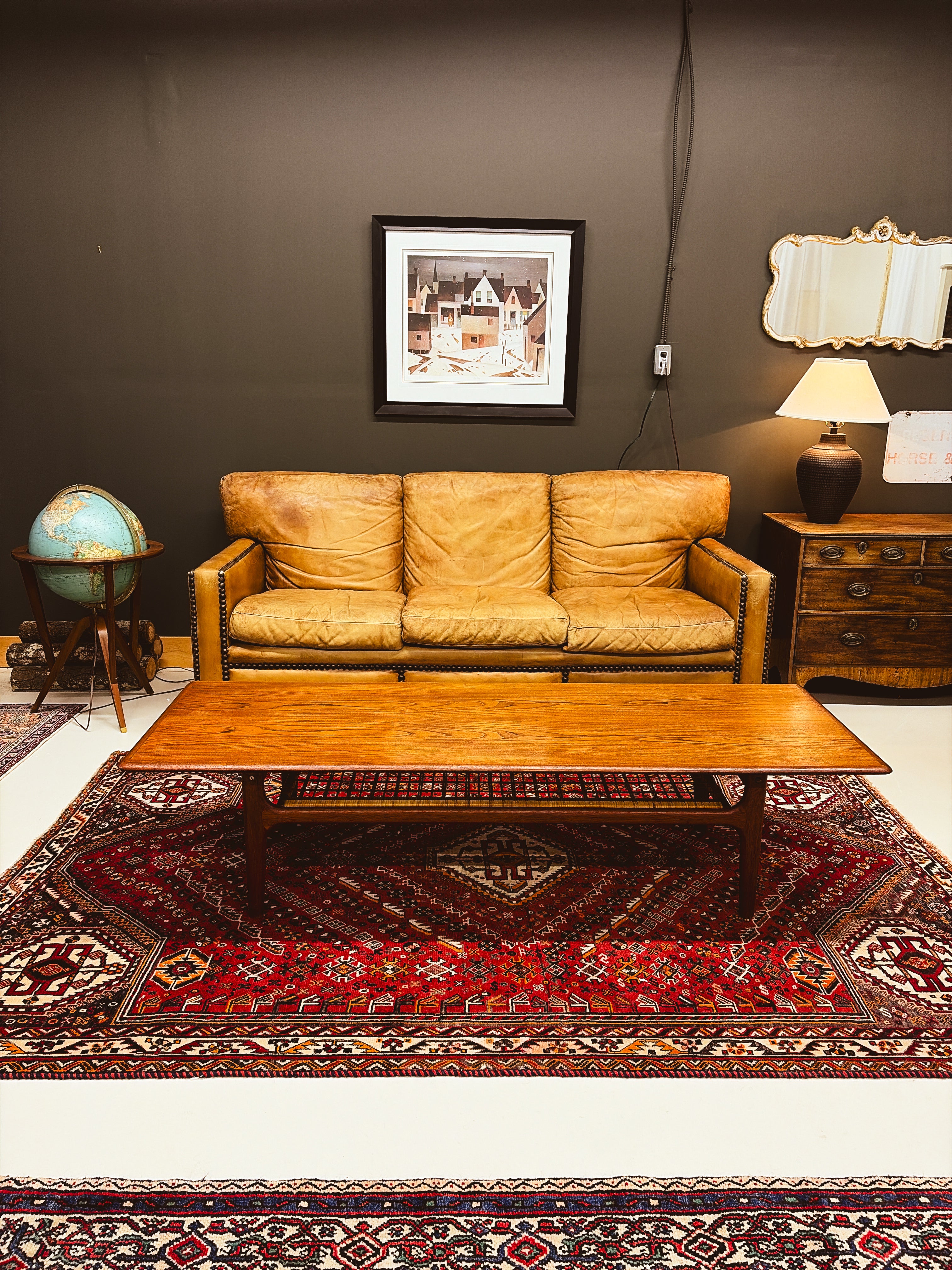 Mid-Century Teak Coffee Table with Cane Shelf