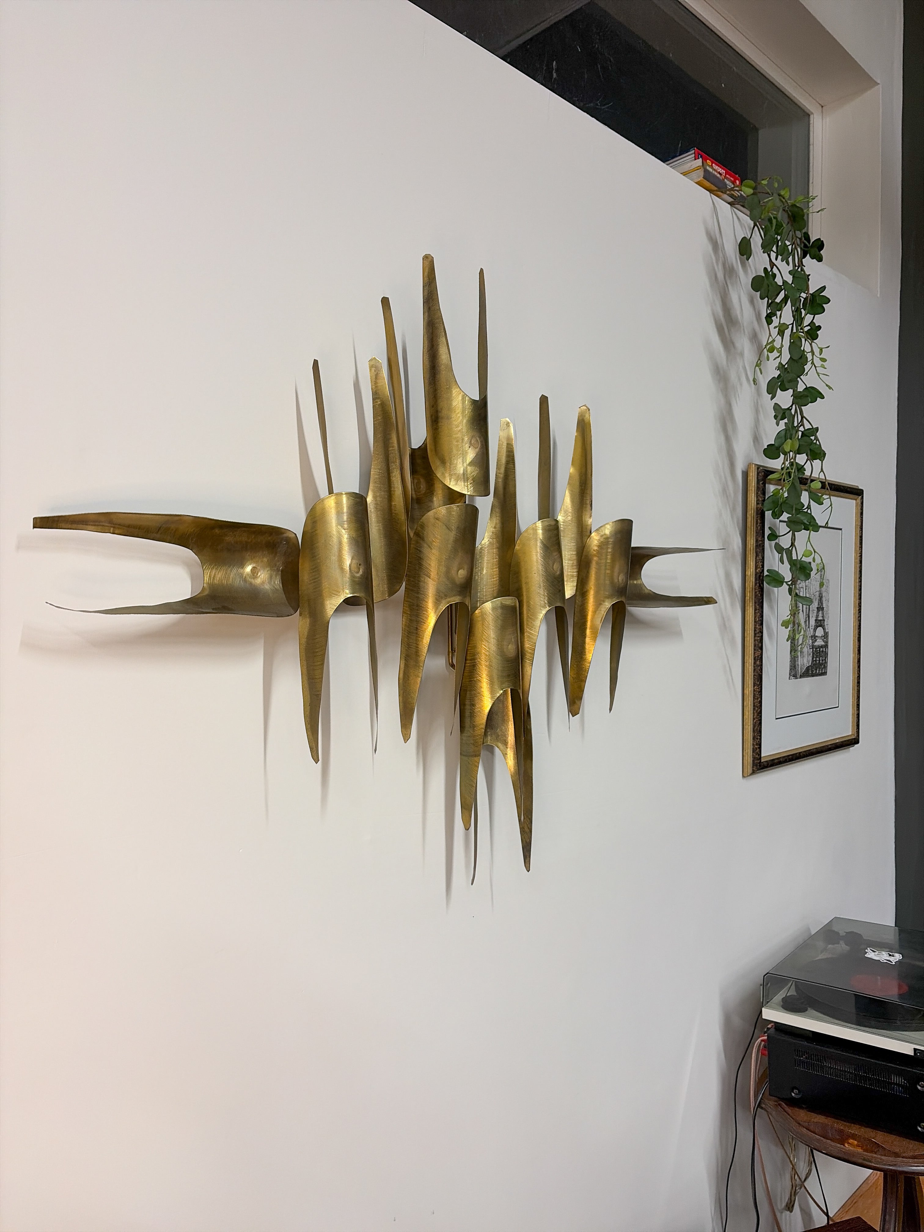 Edward Oliver brass wall sculpture, full view