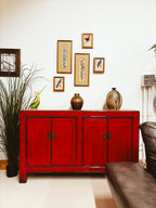Red Lacquer Four-Door Sideboard