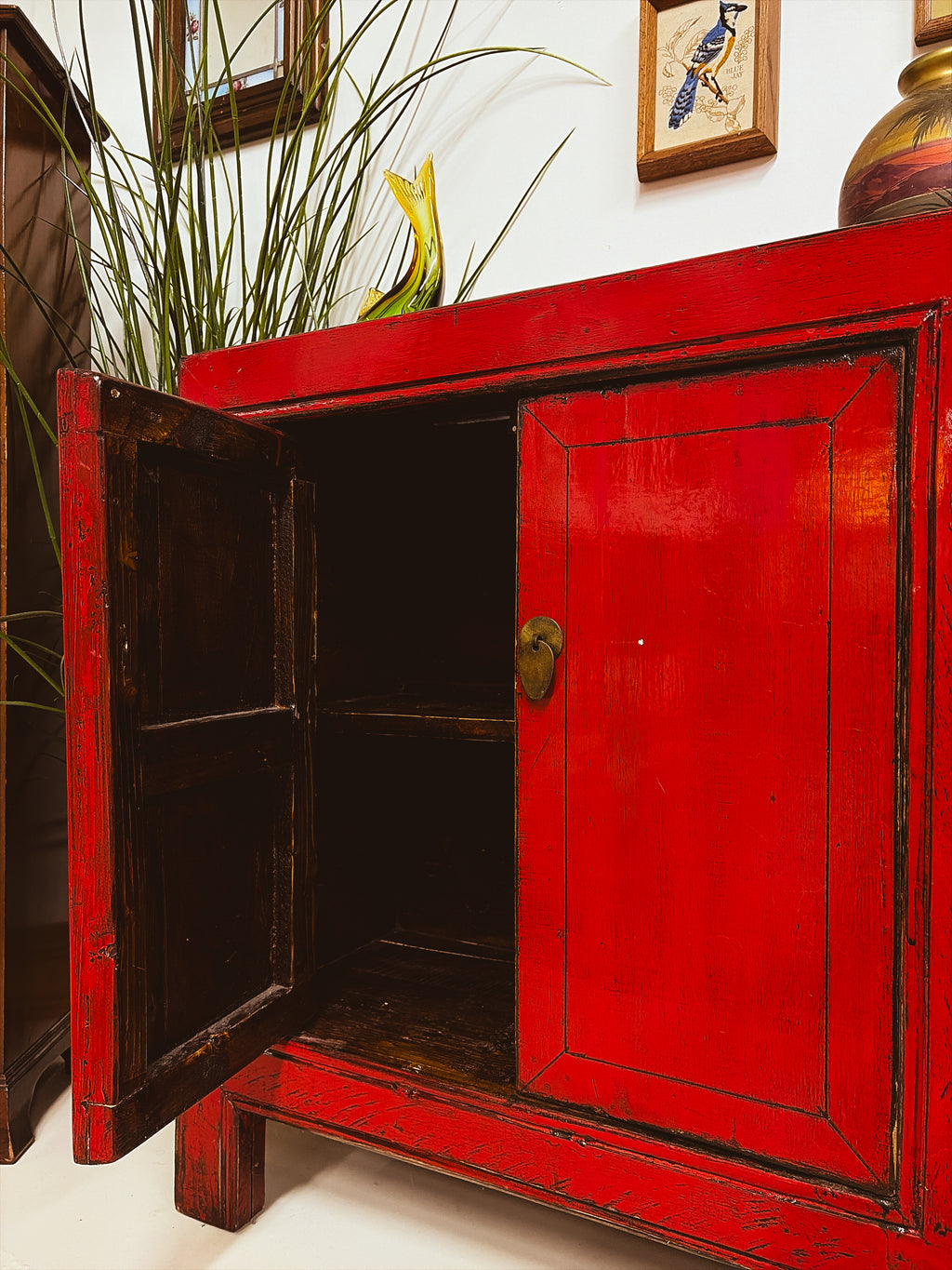 Red Lacquer Four-Door Sideboard