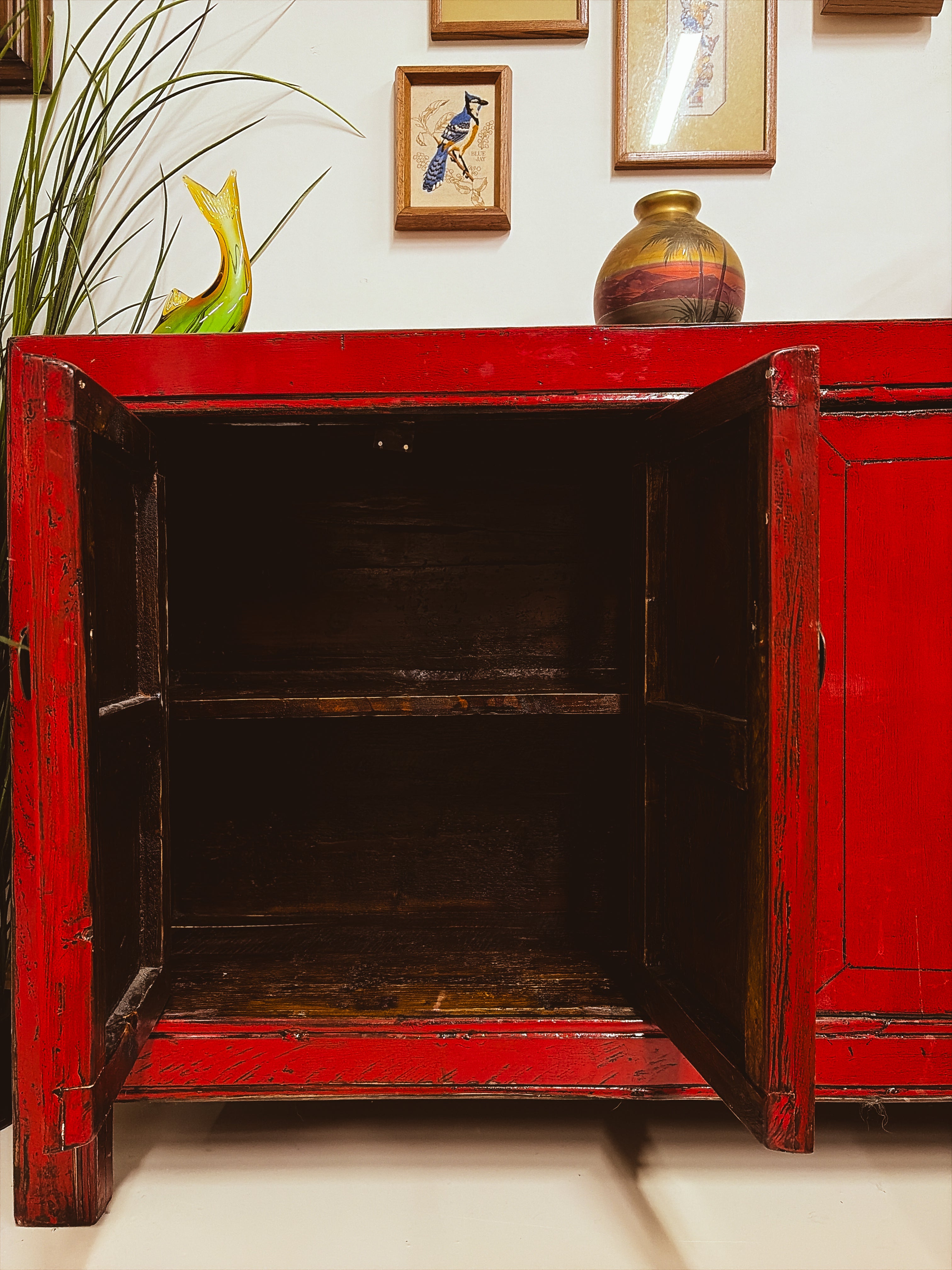 Red Lacquer Four-Door Sideboard